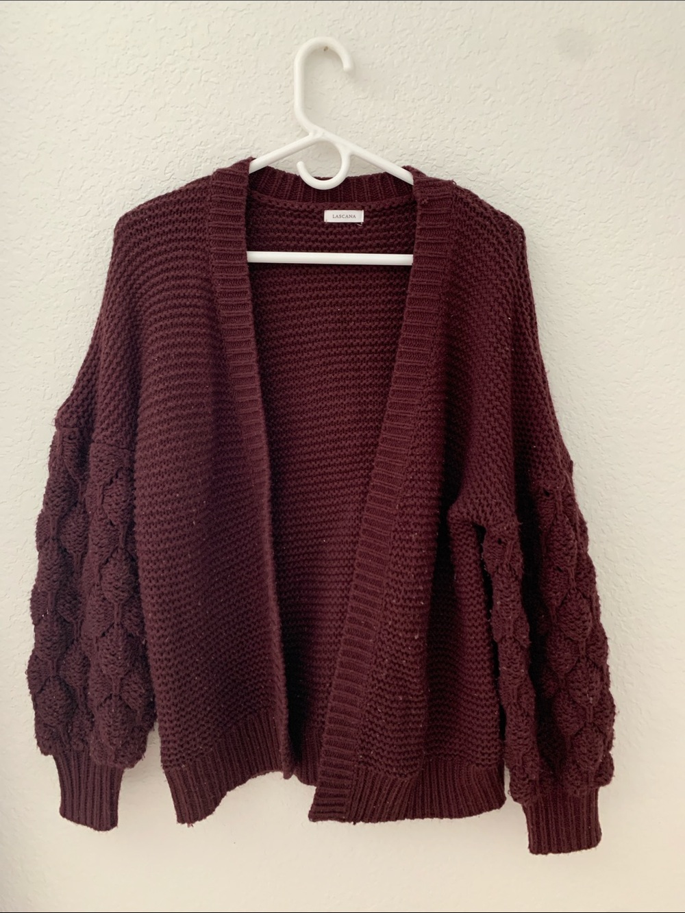 Lascana Wine Bubble-Sleeve Open Knit Cardigan